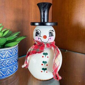 Vintage Whimsical Snowman Wood Craft Hand Painted